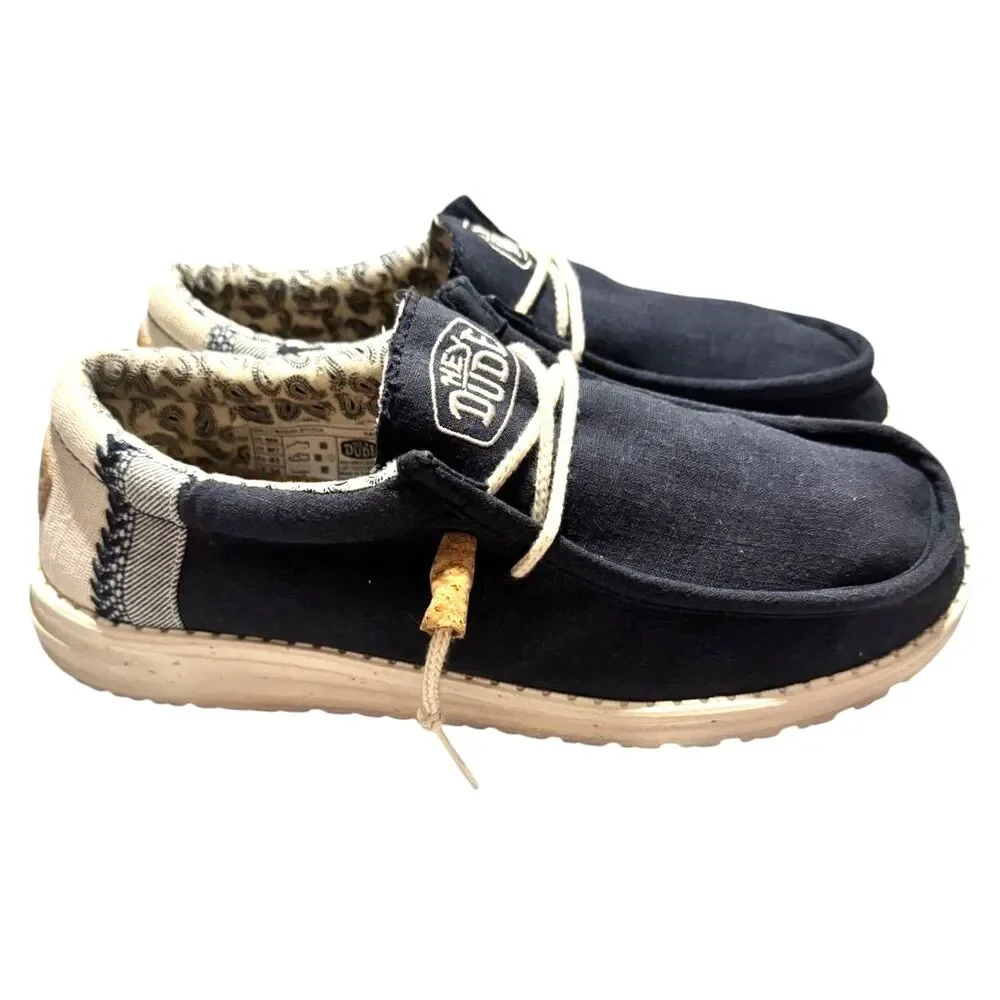 Hey Dude Wally Men's Size 8 Navy Blue Patchwork Slip On Beach Boat Casual Shoes